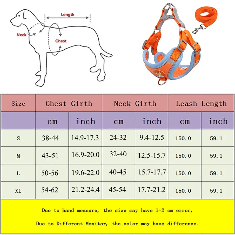 Conjunto de Guia e Peitoral Ajustável para Cães Pequenos e Médios